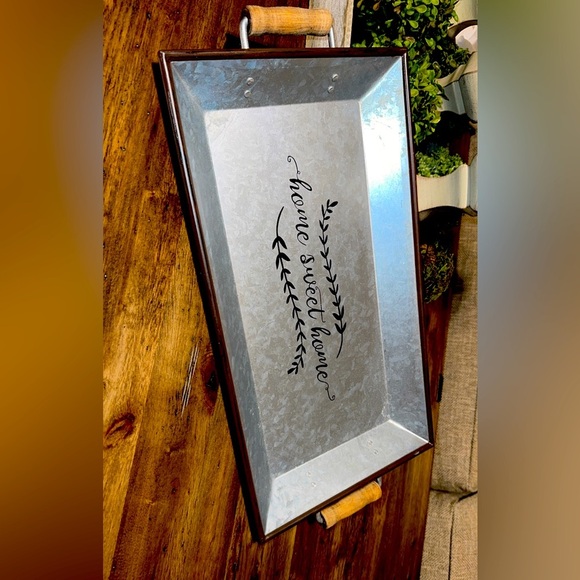 BH&G Better Homes & Gardens Galvanized Metal Serving Tray w/Handles 20”x10” - Picture 3 of 6